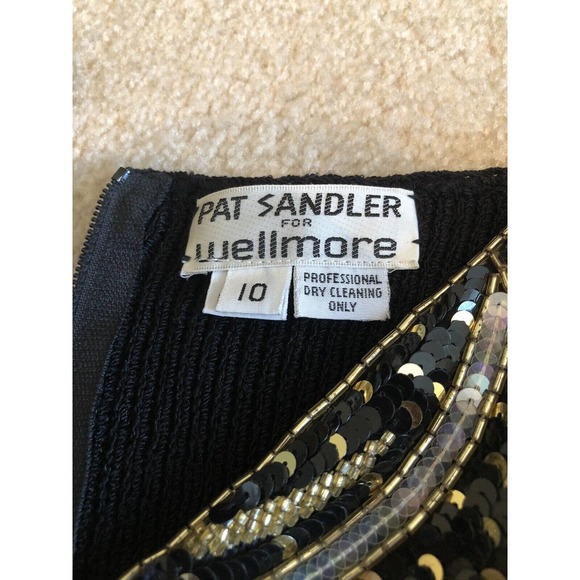 Pat Sandler Neiman Marcus Vintage Dress Sz 10 Black Gold Sequins Cocktail - Picture 3 of 9
